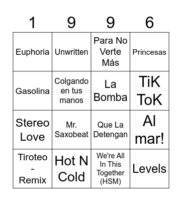 Musical Bingo Card