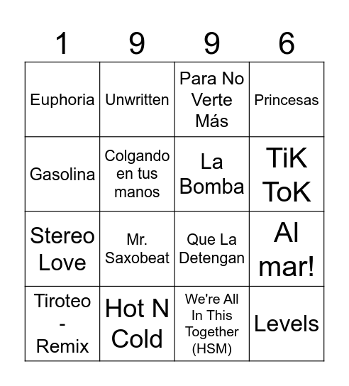 Musical Bingo Card