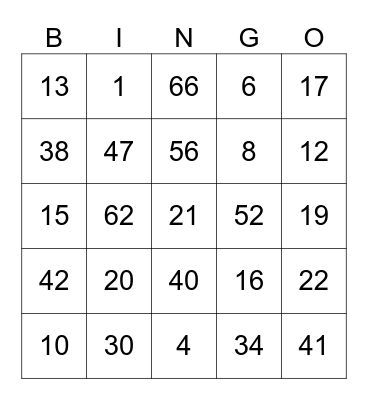 Números 1-70 Bingo Card