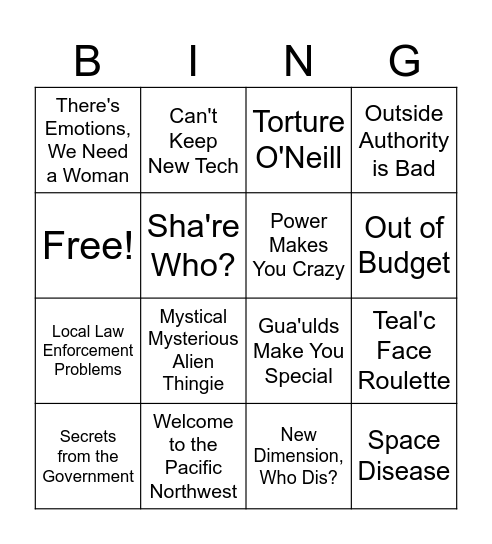 Stargate Bingo Card
