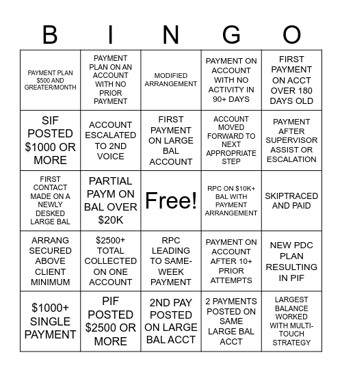 BIG BALANCE BINGO Card