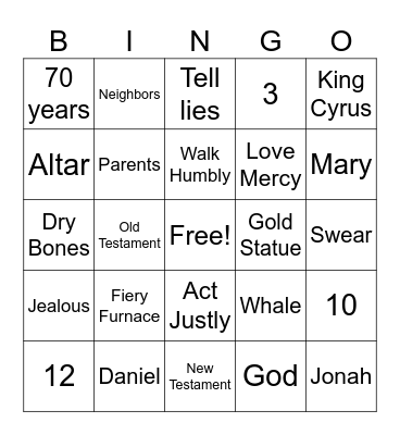 Bible Bingo Card