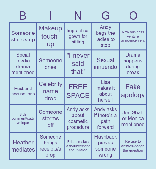 RHOSLC S6 REUNION BINGO Card