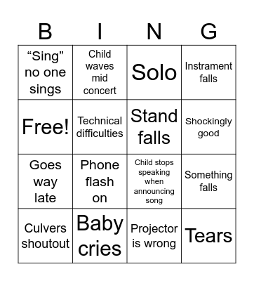 Pops Consert Bingo Card