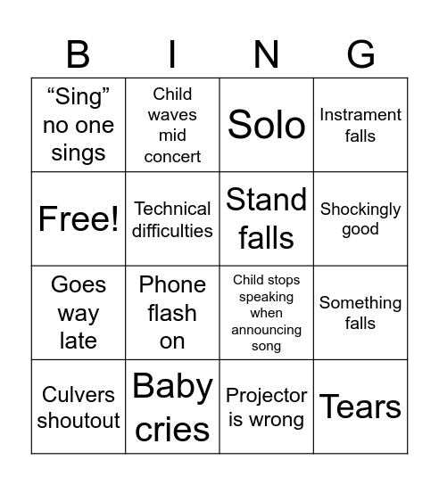 Pops Consert Bingo Card