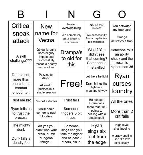 Vecna Bingo Card