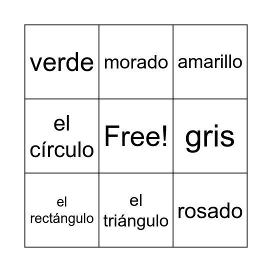 Colores y las formas Bingo Card