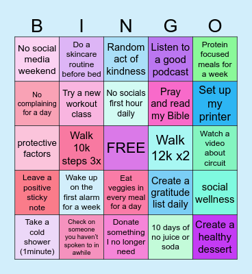 Dimensions of Wellness Bingo Card