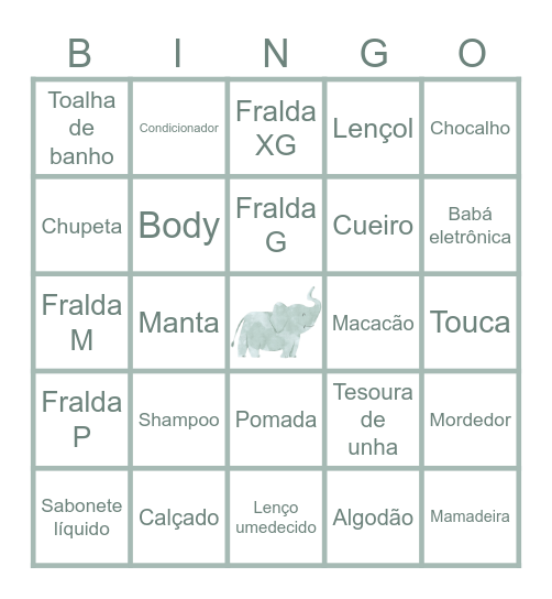 Chá de fraldas Otto Bingo Card