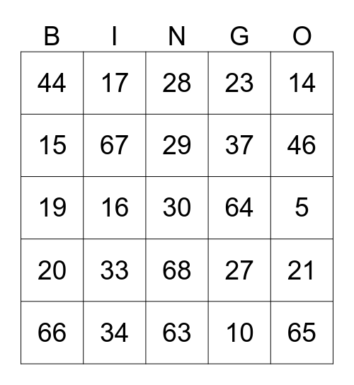 Numeros Bingo 1-75 Bingo Card