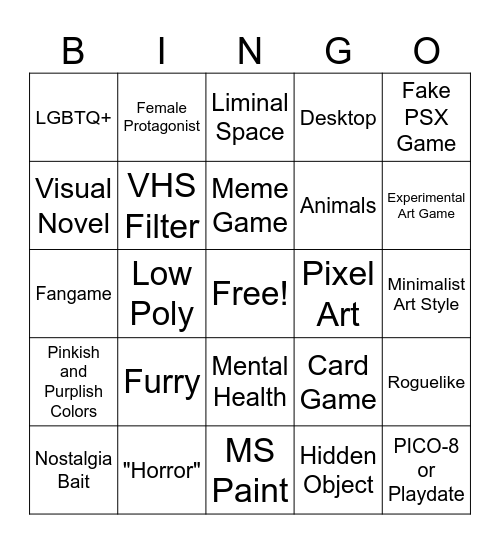 itch.io Featured Games Bingo Card
