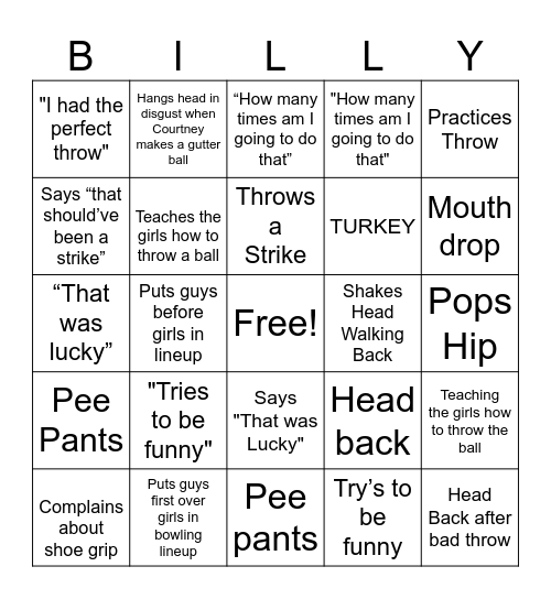Billy Bowling Bingo Card