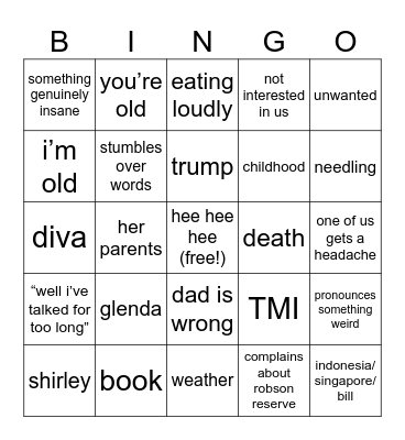 Grammy Call Bingo Card
