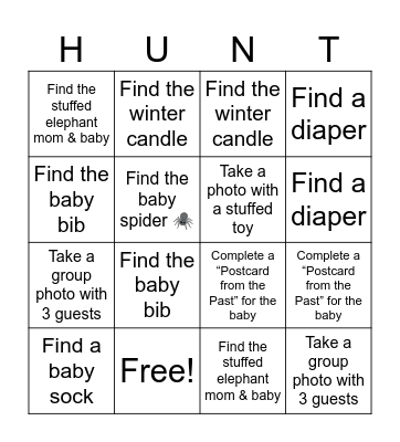 Baby Bingo Scavenger Hunt Bingo Card
