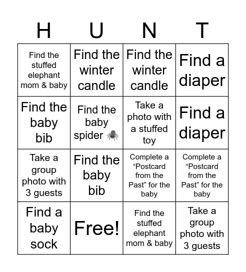 Baby Bingo Scavenger Hunt Bingo Card