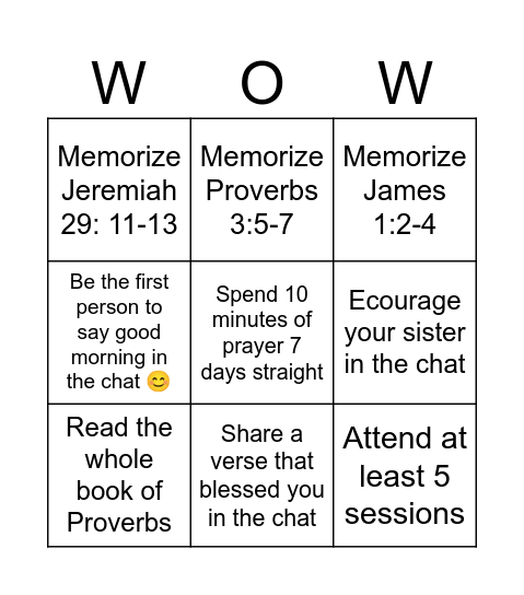 Women of the Word Bingo Card