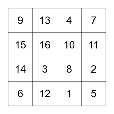 Number bingo Card