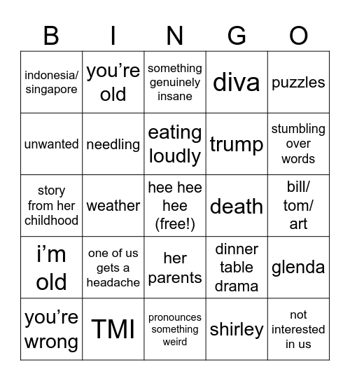 Grammy Call Bingo Card