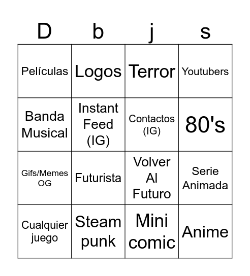 Video Para Youtube Bingo Card