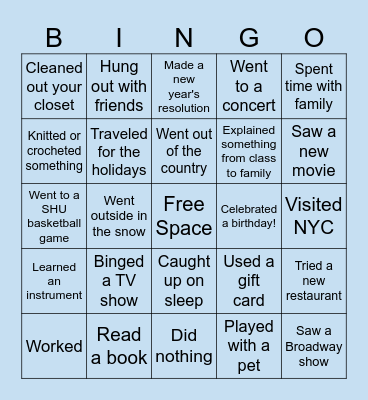 Winter Break Bingo! Bingo Card