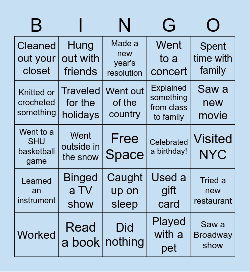 Winter Break Bingo! Bingo Card