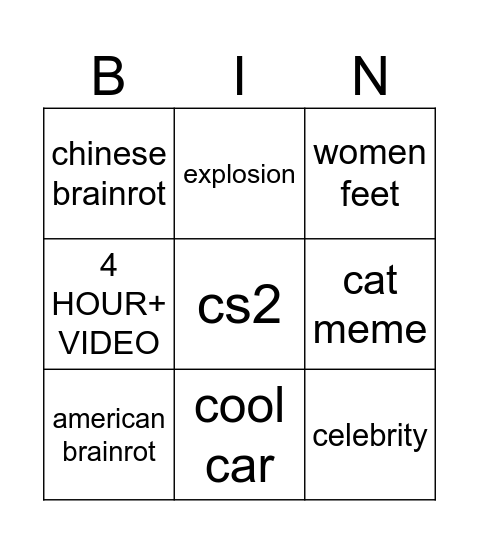 douyin bingo Card