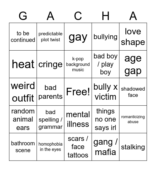 gacha life bingo Card