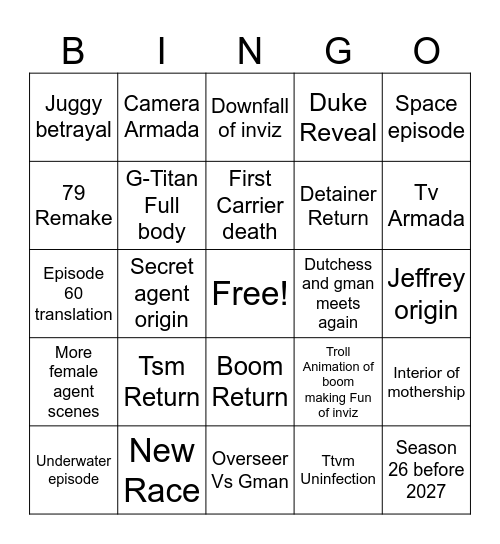 Skibidi toilet 2026 Bingo Card