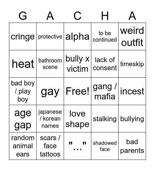 gacha life bingo Card