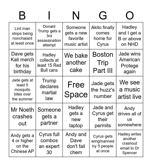 jade's 2026 bingo! Bingo Card