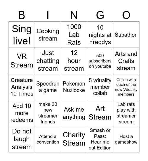Streamo Bingo Card