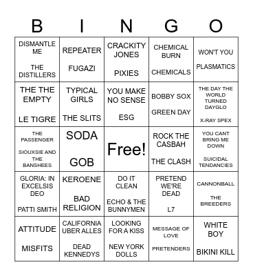 SF PUNK BINGO WITH ZIA ROUND 1 Bingo Card