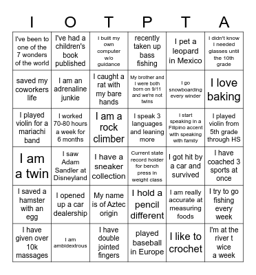 Get to know you PTA BINGO Card