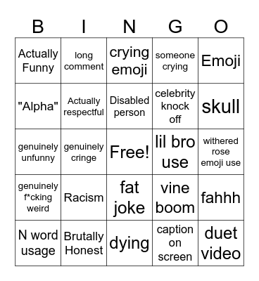 Instagram Comments Bingo Card
