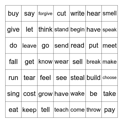 Irregular verbs B2 Bingo Card
