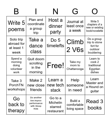 George's 2026 Bingo Card
