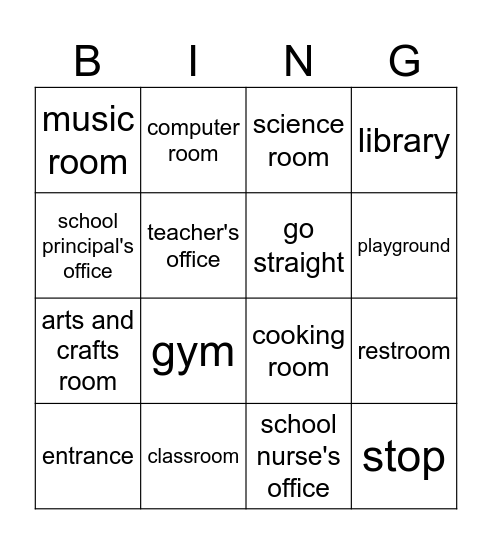 Favorite Place at School Bingo Card
