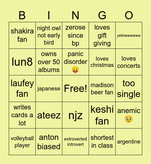 quinnies bingo Card