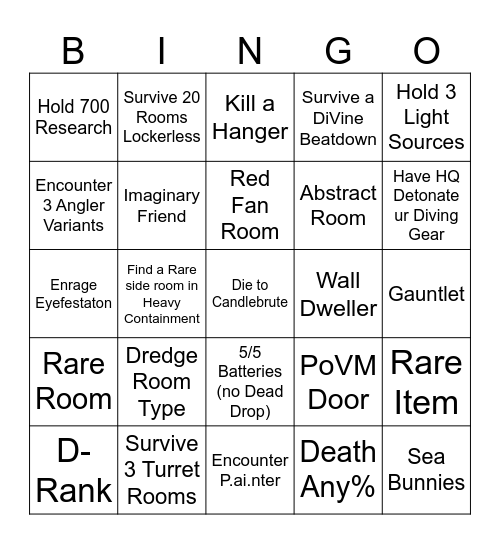 Pressure Bingo #1 Bingo Card