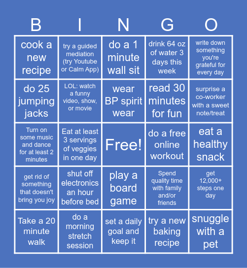 Be Well Brook Park Week 2 Bingo Card