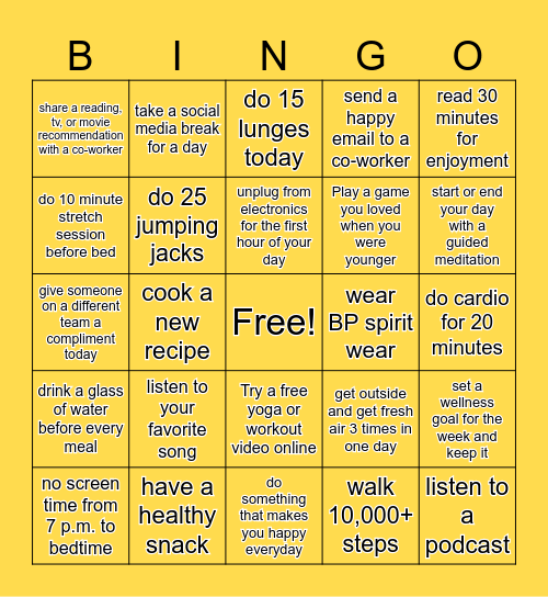 Be Well Brook Park Week 3 Bingo Card