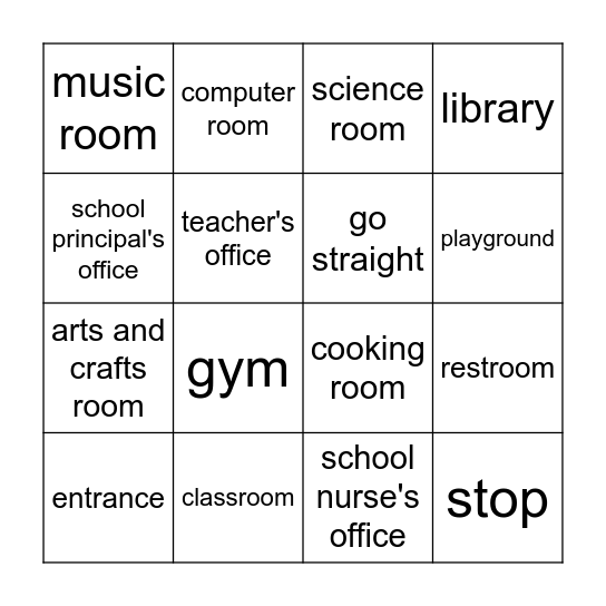 School Favorite Place Bingo Card