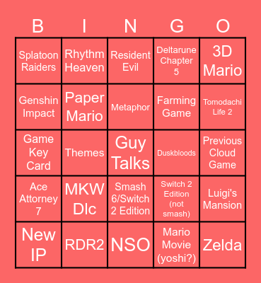 Feb Nintendo Direct Bingo Card