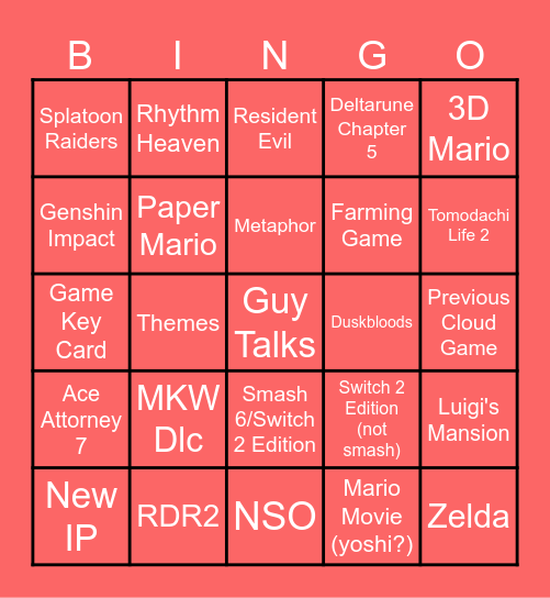 Feb Nintendo Direct Bingo Card