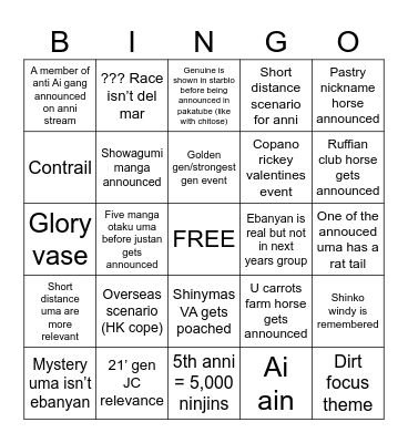 Umamusume 5th anni cope Bingo Card