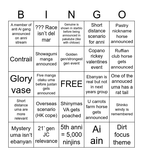 Umamusume 5th anni cope Bingo Card
