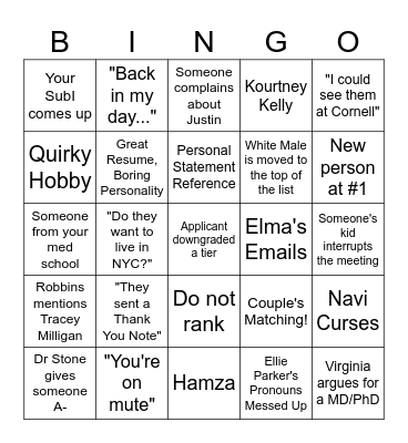 Rank List Bingo Card