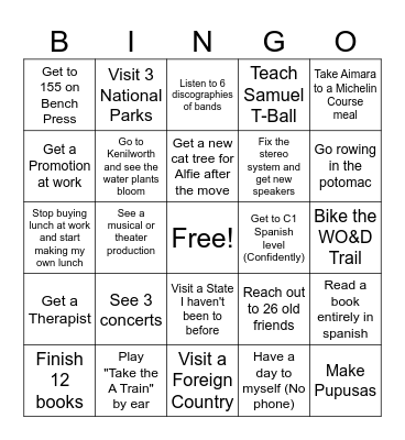 Resolution Bingo Card