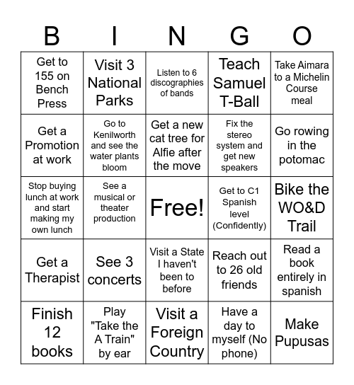 Resolution Bingo Card