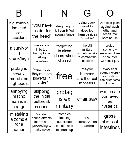 zombie cliche bingo Card